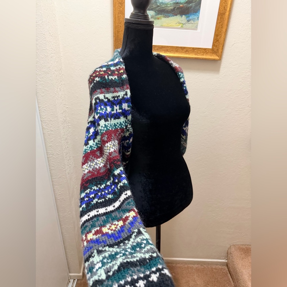 Free People Carnival Fair Isle Knit Shrug cropped open-front bolero sweater M - Picture 5 of 9